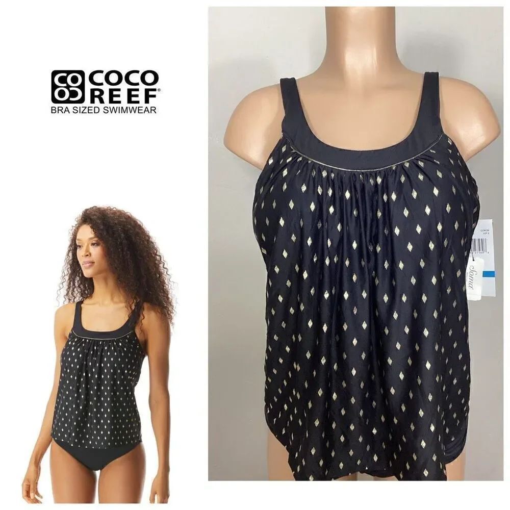 New. Coco Reef black tankini top. 36D(med). Retails $88